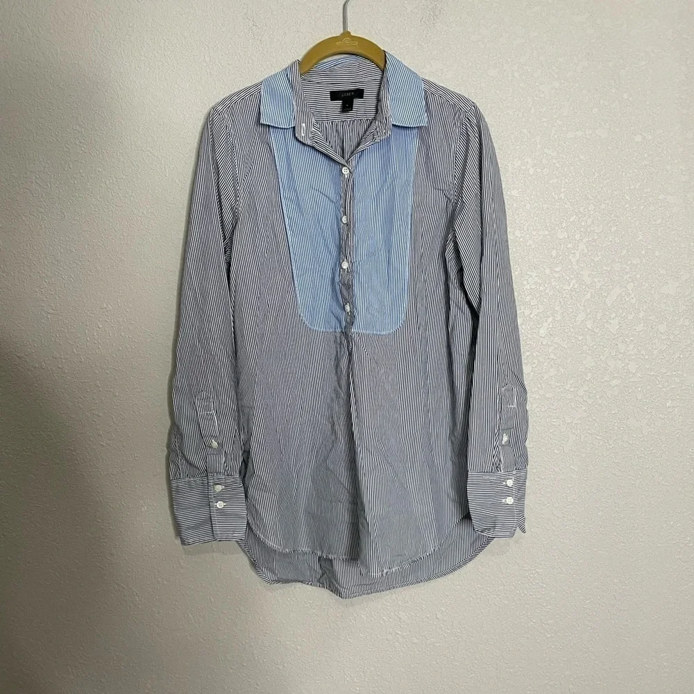 J Crew Vertical Stripe Blue Black Button Down Shirt 4